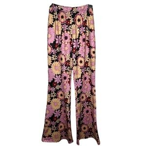 Peppermayo Size 6 Floral Stretchy Flare Pants High Rise Retro 70s Bell Bottom